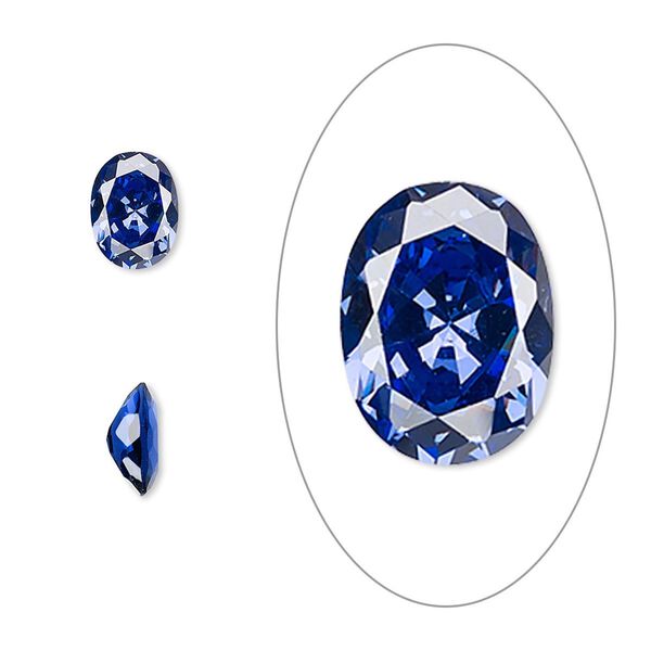 Gem, cubic zirconia, spinel blue, 8x6mm faceted oval, Mohs hardness 8-1/2. Sold per pkg of 2. image number 0