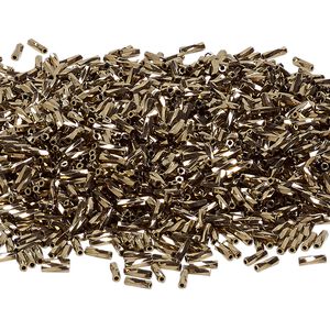 Bead, Miyuki, bugle bead, glass, pkg/50 g, 6x2mm twisted, opaque dark gold, (TW-457).