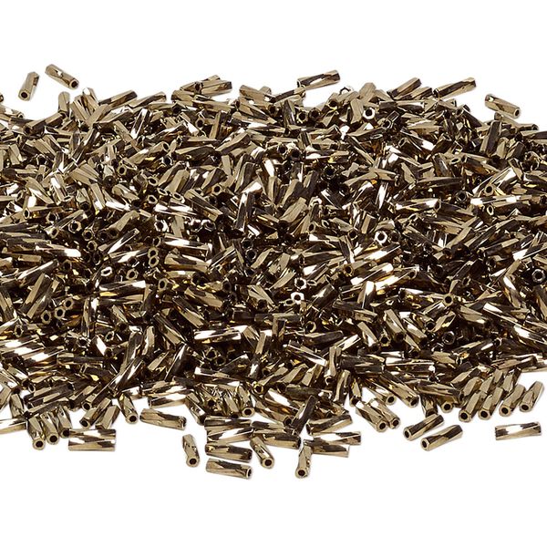 Bead, Miyuki, bugle bead, glass, pkg/50 g, 6x2mm twisted, opaque dark gold, (TW-457). image number 0