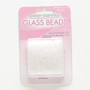 Seed bead, glass, pkg/1.5ounce, #15 round, translucent rainbow clear.