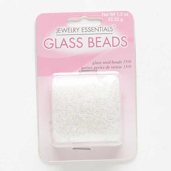 Seed bead, glass, pkg/1.5ounce, #15 round, translucent rainbow clear. image number 0