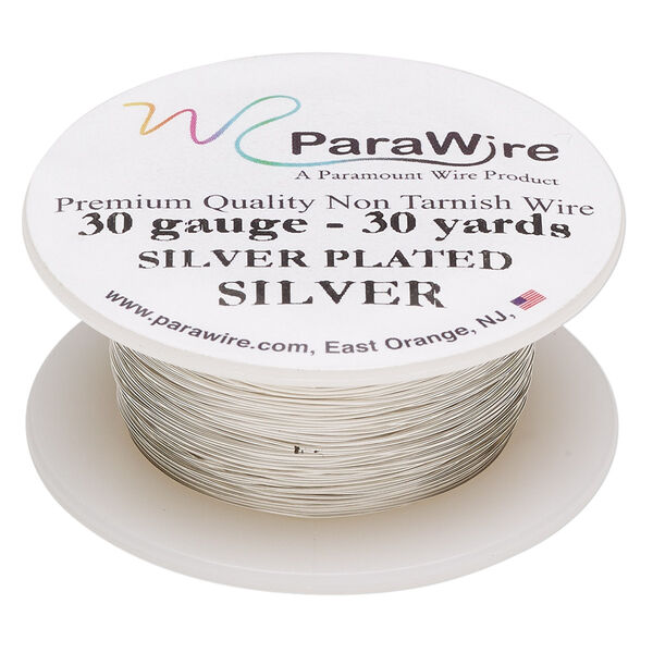 Wire, ParaWire™, silver-plated copper, round, 30 gauge. Sold per 30-yard spool. image number 0