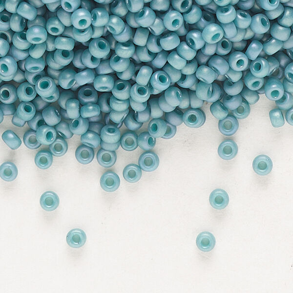 Seed bead, Miyuki, glass, pkg/25g, #11 rocaille, opaque matte rainbow nile blue, (RR-4702). image number 0