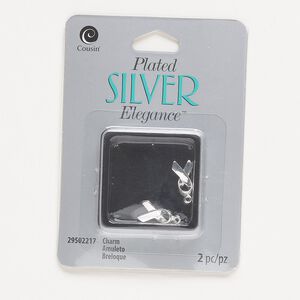 Charm, silver-plated copper, 13.5mmx8mm 3D ribbon. Sold per pkg of 2.