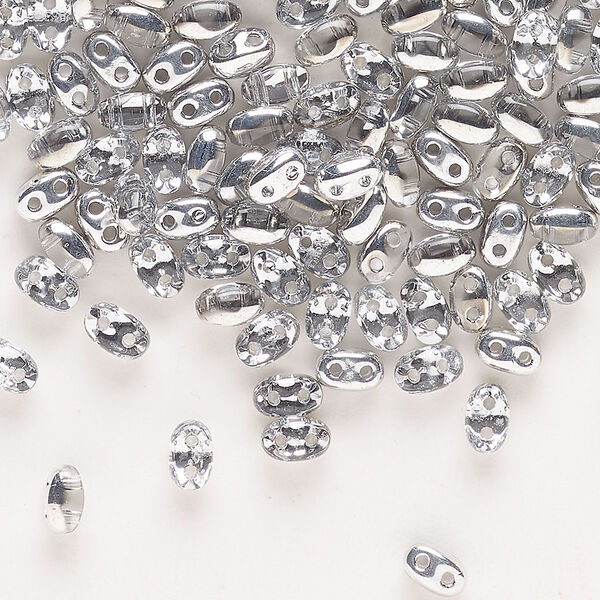 Seed bead glass 200pk 5x2.5mm 2-strand oval, opaque 2-tone silver iris image number 0