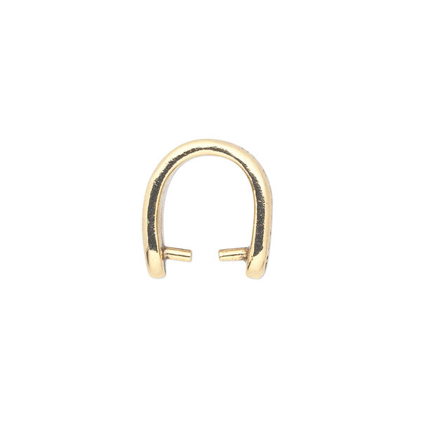 Bail, ice-pick. pewter (tin-based alloy), pkg/1, antique gold plate, 14x13mm with  scroll design, 10mm grip length. image number 0