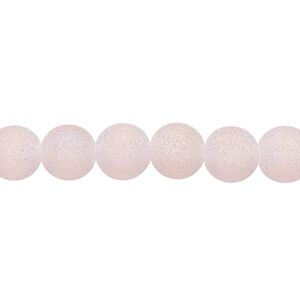 Bead, coated glass, translucent matte pink AB, 7-8mm uneven round. Sold per 15-1/2" to 16" strand.