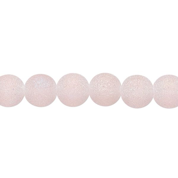 Bead, coated glass, translucent matte pink AB, 7-8mm uneven round. Sold per 15-1/2" to 16" strand. image number 0