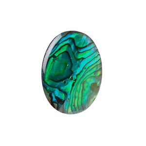 Cabochon, paua shell (coated / dyed), green, 25x18mm calibrated oval, Mohs hardness 3-1/2. Sold individually.