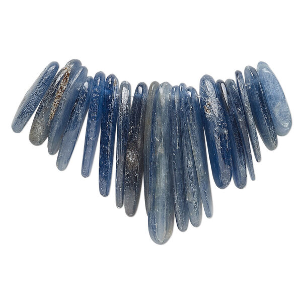 Bead, blue kyanite (natural), 18x3mm-37x3mm graduated small hand-cut stick, 6-9mm wide, B- grade, Mohs hardness 4 to 7-1/2. Sold per 2-inch strand, approximately 15-20 beads. image number 0