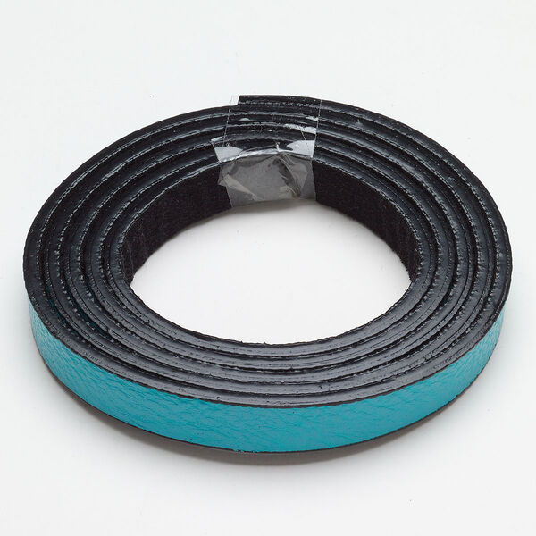 Cord, faux leather, pkg/36 inches, 12-13mm textured flat, teal and black. image number 0