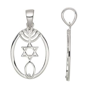 Pendant, sterling silver, 26x19mm single-sided oval with Messianic Seal. Sold individually.
