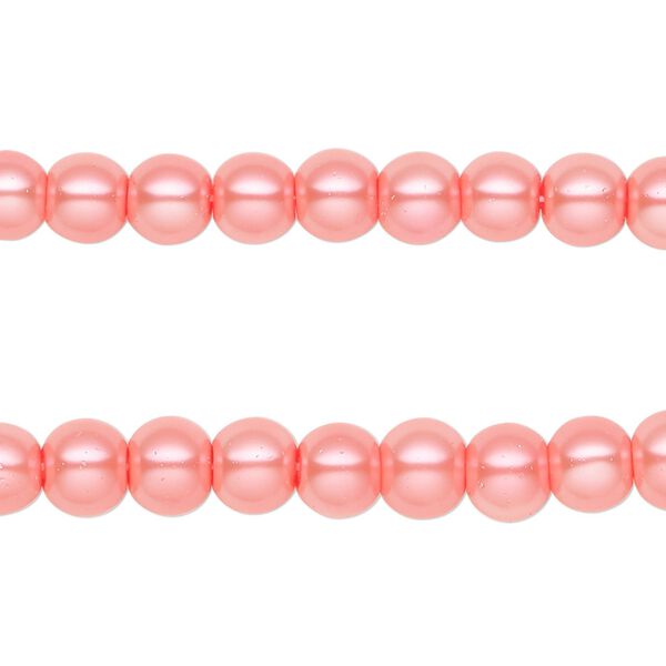 Bead, glass pearl, salmon, 5-6mm round. Sold per pkg of (2) 15-inch strands, approximately 140 beads. image number 0