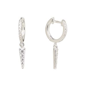 Earring, Create Compliments®, sterling silver and cubic zirconia, clear, 26mm hoop with endless-loop closure and triangle dangle. Sold per pair.