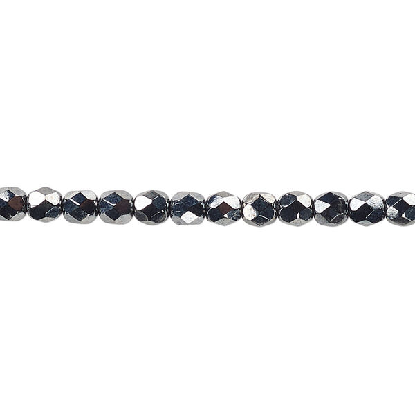 Bead, Czech fire-polished glass, hematite, 4mm faceted round. Sold per pkg of 1,200 (1 mass). image number 0
