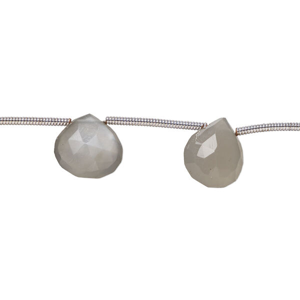 Grey moonstone 1pkg9, hand-cut top-drilled faceted puffed teardrop bead natural B- grade, 7-10mm image number 0