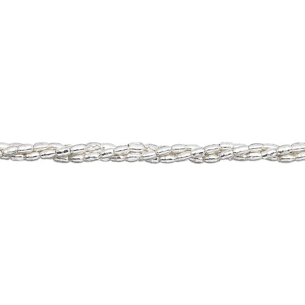 Bead, Hill Tribes, sterling silver, 2x1mm oval. Sold per 8-inch strand, approximately 90 beads. image number 0