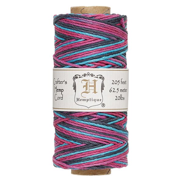 Cord, Hemptique®, polished variegated hemp, party, 1mm diameter, 20-pound test. Sold per 205-foot spool. image number 0