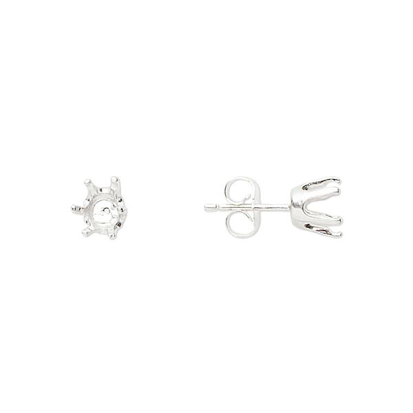 Earstud 1pkg2 Sure-Set™ sterling silver, 6mm round pre-notched 6-prong setting / earnuts, 1 pair image number 0