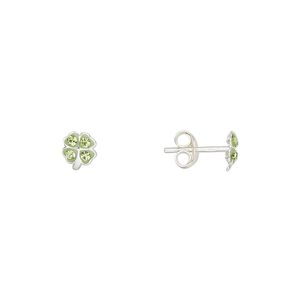Earstud sterling silver / Preciosa crystal 1pkg2, 6x5mm 4-leaf clover / earnuts included, Create Compliments® peridot 1 pair