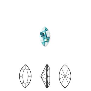 Fancy stone 4pk light turquoise foil back, Crystal Passions® 10x5mm navette 4228