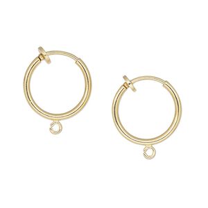Earring hoop 1pkg2 gold-plated, 15x1.5mm / spring closure / pierced-look / open loop, brass 1 pair