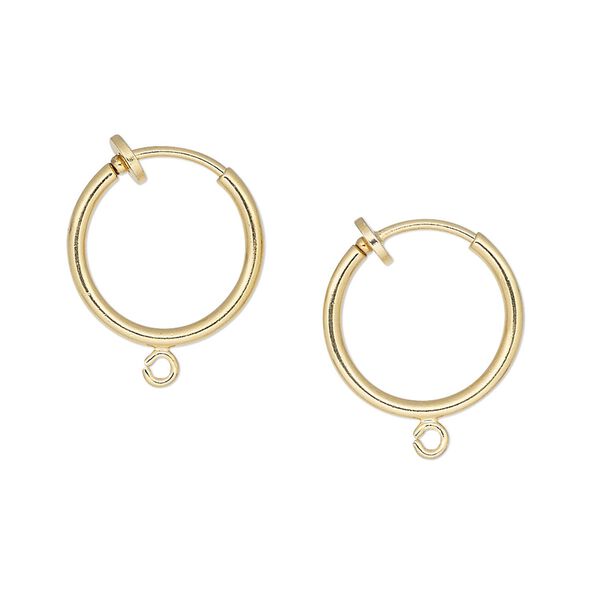 Earring hoop 1pkg2 gold-plated, 15x1.5mm / spring closure / pierced-look / open loop, brass 1 pair image number 0