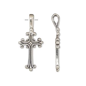 Pendant, Create Compliments®, antiqued sterling silver, 28x12.5mm cross. Sold individually.