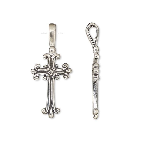 Pendant, Create Compliments®, antiqued sterling silver, 28x12.5mm cross. Sold individually. image number 0