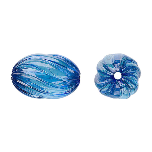 Bead, acrylic, blue, 20x13mm fluted oval. Sold per 100-gram pkg, approximately 50 beads. image number 0