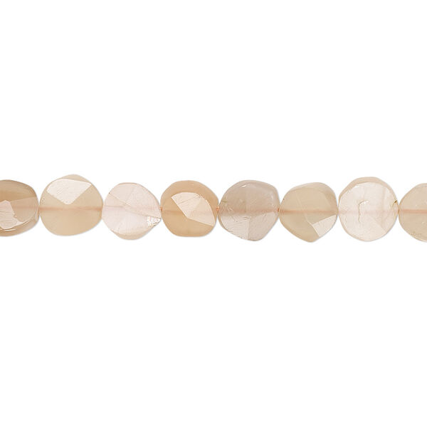 Bead, peach moonstone (natural), 5-7mm hand-cut faceted flat round, B+ grade, Mohs hardness 6 to 6-1/2. Sold per 8-inch strand. image number 0