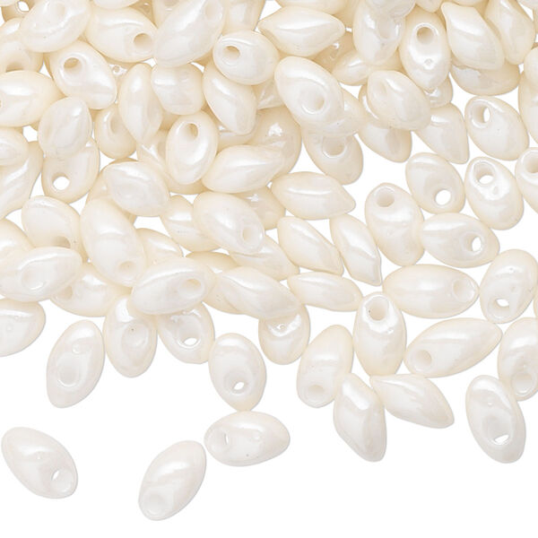 Seed bead, Miyuki, glass, pkg/50g, 7x4mm long magatama, opaque luster cream pearl (LMA-421). image number 0