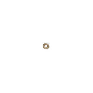 Jump ring, antique gold-plated brass, 3mm round, 1.5mm inside diameter, 20 gauge. Sold per pkg of 100.