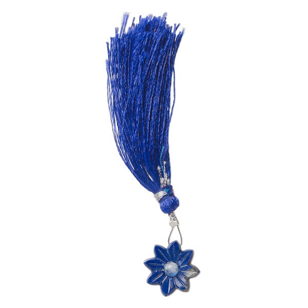Lapis lazuli / rainbow moonstone 1pkg1, top-drilled hand-cut 1sided carved flower bead natural, 16mm image number 2