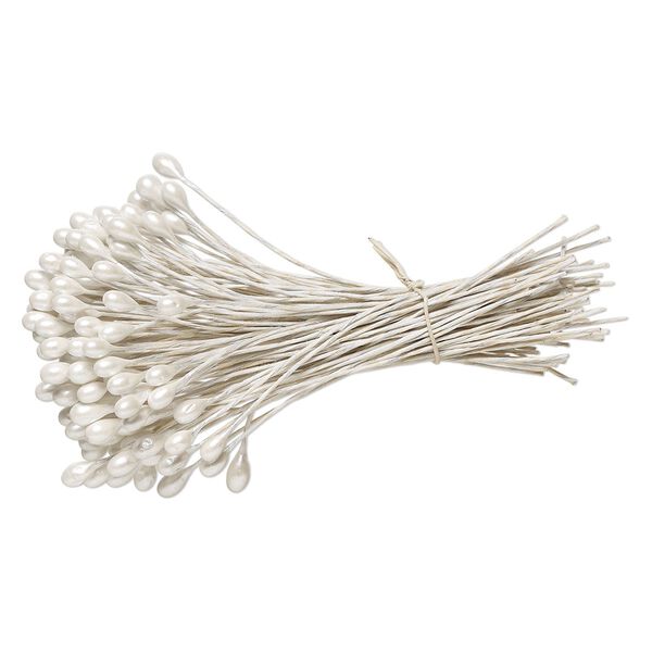 Hair pin, steel and acrylic, opaque white, 4 inches with 6x4mm teardrop. Sold per bundle, approximately 150 hair pins. image number 0