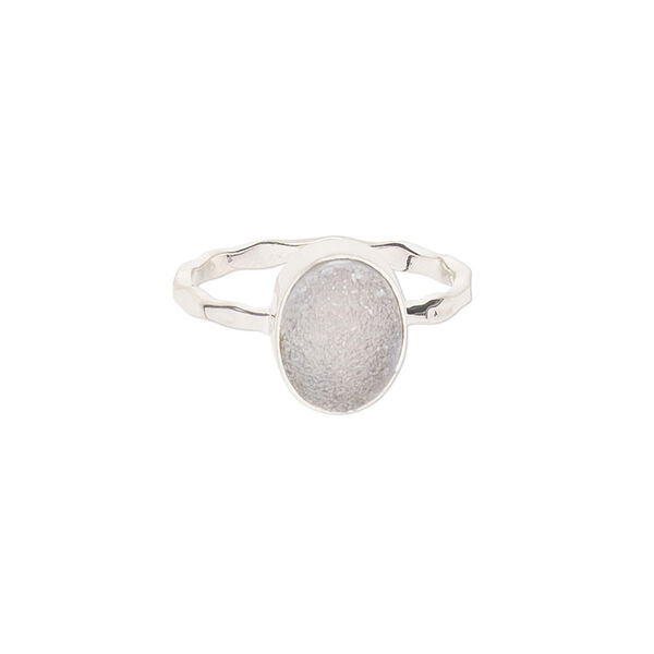 Ring, Create Compliments®, druzy agate and sterling silver, white, 11mm wide oval, size 7. Sold individually. image number 0