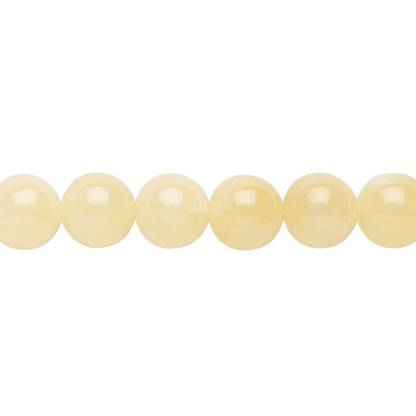 Bead, yellow calcite (stabilized / coated), 8mm round, B grade, Mohs hardness 3. Sold per 15-1/2" to 16" strand. image number 0