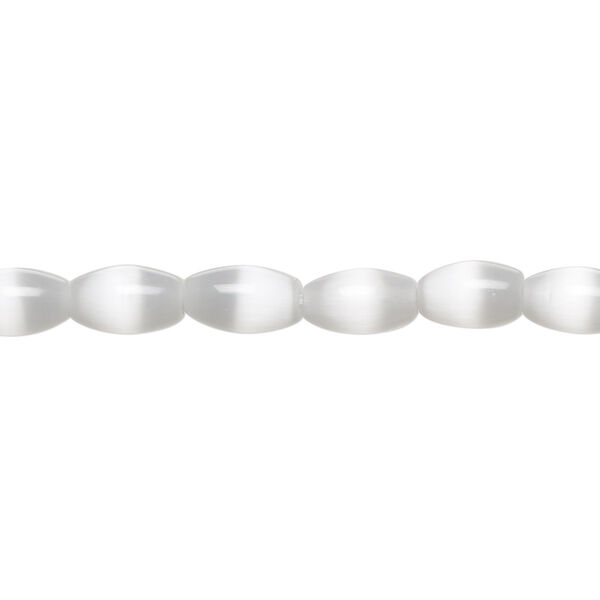Bead, cat's eye glass (fiber optic glass), white, 7x5mm-8x6mm oval, quality grade. Sold per 15-1/2" to 16" strand. image number 0