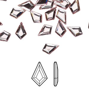 Flat back 6pk light rose foil back, Crystal Passions® 8.6x5.6mm kite 2771