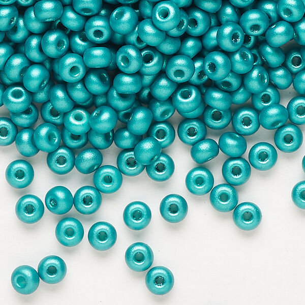 Seed bead, Preciosa Ornela Czech glass, pkg/500g, #6 rocaille, opaque PermaLux dyed green chalkwhite, (22017). image number 0