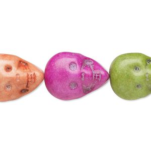 Bead, "howlite" (imitation) resin, mixed colors, 18x13mm-20x15mm skull. Sold per 8-inch strand.