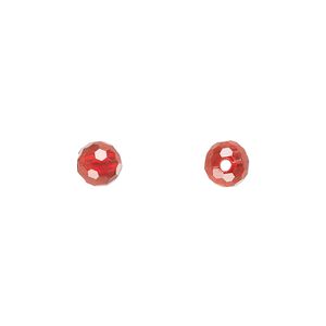 Bead, acrylic, red, 6mm faceted round. Sold per 100-gram pkg, approximately 740-790 beads.