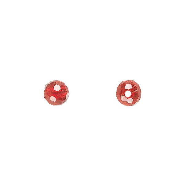 Bead, acrylic, red, 6mm faceted round. Sold per 100-gram pkg, approximately 740-790 beads. image number 0