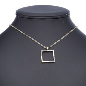 Necklace, glass rhinestone with gold-finished steel and "pewter" (zinc-based alloy), clear, 24x24mm open square, 18 inches with 2-inch extender chain and lobster claw clasp. Sold individually.