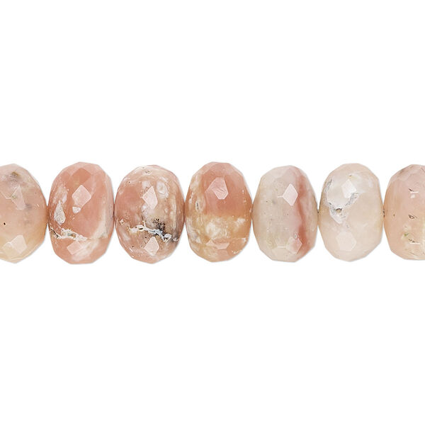 Bead, pink opal (natural), 9x5mm-10x8mm hand-cut faceted rondelle, C+ grade, Mohs hardness 5 to 6-1/2. Sold per 8-inch strand, approximately 30 beads. image number 0