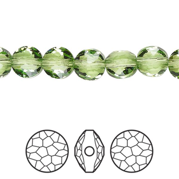 Bead 4pk peridot, Crystal Passions® Regenerated 8mm puffed round 5034 image number 0