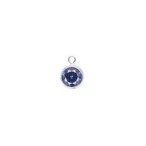 Drop, cubic zirconia and sterling silver, sapphire blue, 7mm faceted round. Sold individually.