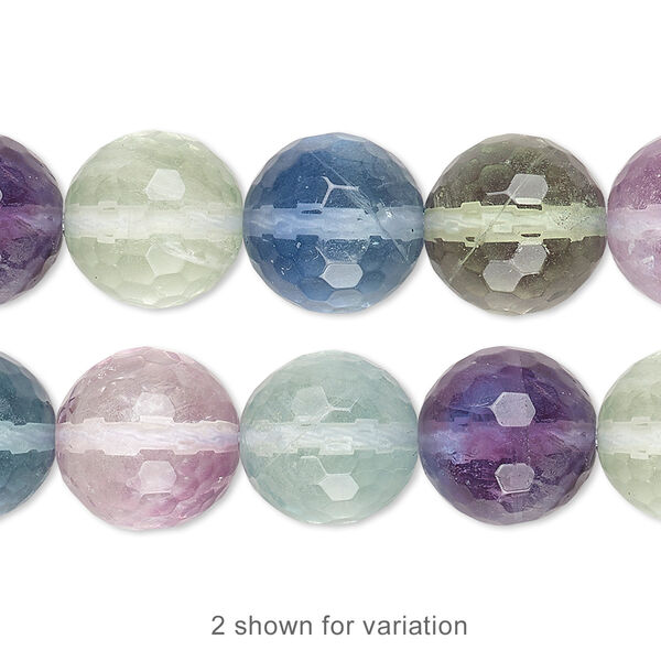 Bead, rainbow fluorite (natural), 12mm faceted round, A grade, Mohs hardness 4. Sold per 15-1/2" to 16" strand. image number 0