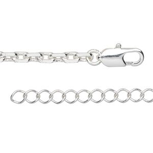 Chain 1pkg1 silver-plated cable, 4mm / lobster claw clasp, brass 36 inch