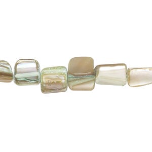 Mother-of-pearl shell 1pkg1, triangle tube bead 14 inch shamrock / tan 6x6mm-10x9mm
